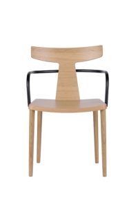 Designerski nowoczesny fotel drewniany z metalowym podłokietnikiem TIRO BS projekt Yago Sarri