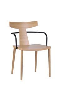 Designerski nowoczesny fotel drewniany z metalowym podłokietnikiem TIRO BS